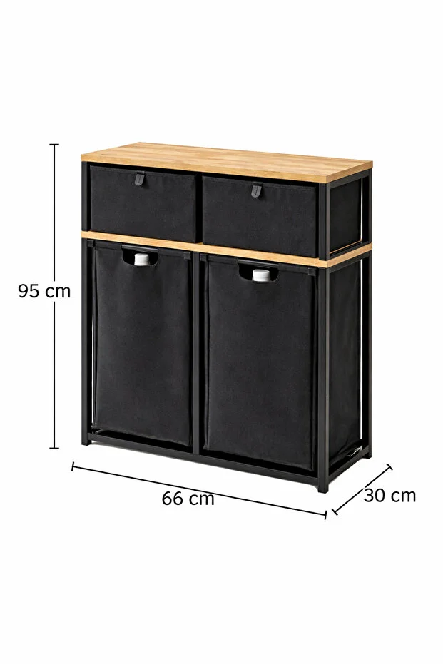 Metal Kızaklı Çamaşır Sepeti 2 Adet Saklama Kutulu